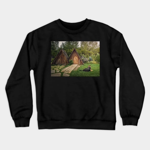 Loyal guardian dog Crewneck Sweatshirt by psychoshadow